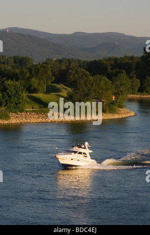 Motor yacht on the River Rhine near Wintersdorf Germany Stock Photo