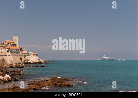 Yachts off Antibes at anchor from Bastion Saint Andre Stock Photo