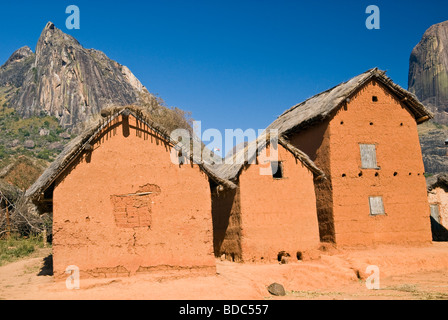 Mud houses in the Central Highlands of Madagascar, Andringitra National Park Stock Photo