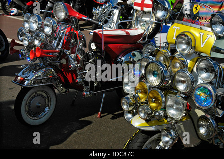 Customised 'Mod' scooters at the Brighton Burn-Up. Stock Photo