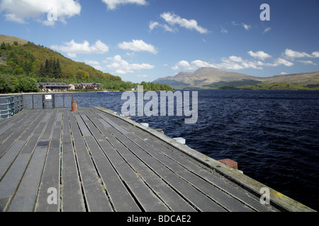 Looking across Loch Lomond from Luss Pier to Ben Lomond, Scotland, UK Stock Photo