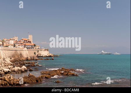 Yachts off Antibes at anchor from Bastion Saint Andre Stock Photo