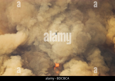 Forest Fire - Controlled Burn June 2009 with fire setting helicopter Saskatchewan Valley Banff National Park Alberta, Canada LA0 Stock Photo