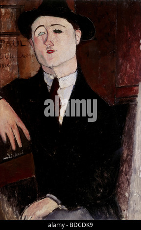 fine arts, Amedeo Modigliani (1884 - 1920) painting, 'Portrait of the Art Dealer Paul Guillaume', 1916, Oil on canvas, Civico Stock Photo