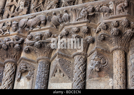 detail of Romanesque carving on Giant's door, St. Stephen's Cathedral,  Stephansdom, Stephansplatz, Vienna, Austria Stock Photo