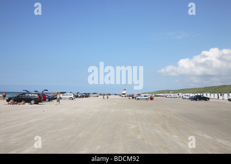 The famous beach at Blokhus in the north-western part of Jutland, Denmark. Cars and vehicles are allowed on this Danish beach. Stock Photo