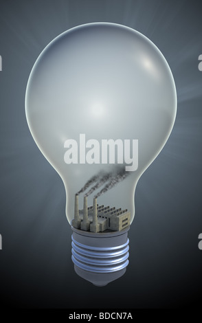 Light bulb with a Coal fired electricity - fossil fuel concept illustration Stock Photo