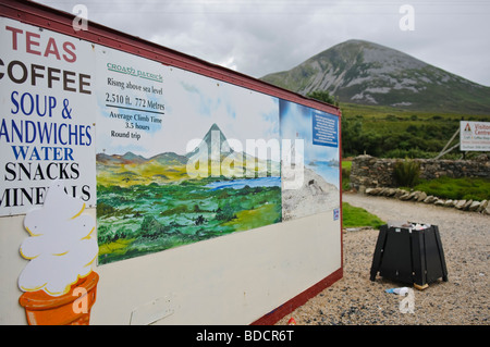 Sign on the side of a shop at the foot of Croagh Patrick, Ireland Stock Photo