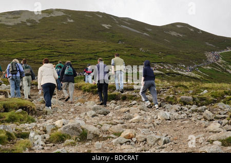 Pilgrims climbing the foothills of Croagh Patrick on Reek Sunday, 25th July 2009 Stock Photo