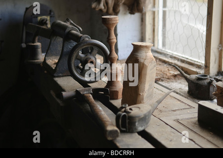 Vintage Very Large Primitive Lathe Turned Flower and Fern Butter