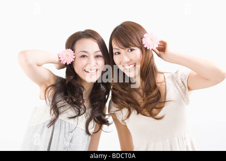 Two young women smiling Stock Photo