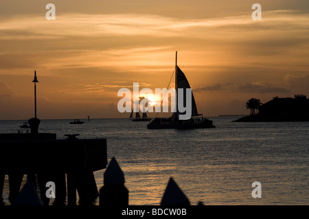 Boats at Key West at sunset Stock Photo