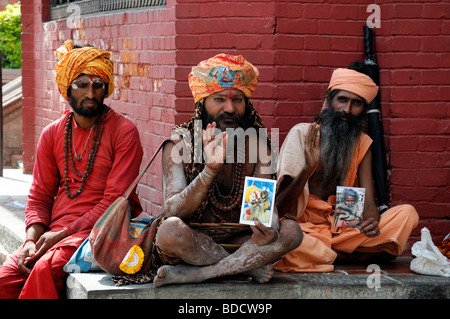 Friendly Sadhu Hindu Hindi Holy Men Posing With One Leg Behind Head Contortion Yoga