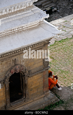 Pashupatinath Kathmandu Nepal sadhu holy man votive shrine chaitya funeral monuments memorials Stock Photo