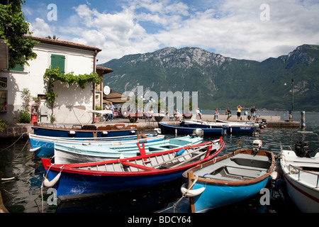 Boats in the harbour of Limone, on the North West shore of Lake Garda, Italy Stock Photo