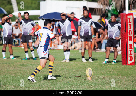 A rugby game on Rarotonga in The Cook Islands next to the sea Stock Photo