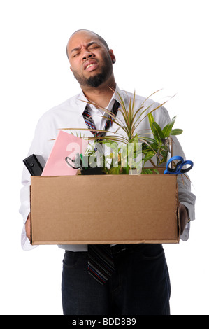 Man Carrying box with belongings after loosing job Stock Photo