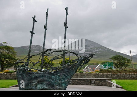 Irish National Famine Memorial, Murrisk, County Mayo, Croagh Patrick mountain in the background Stock Photo