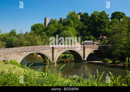 Ludlow castle and Dinham Bridge over River Teme Ludlow Shropshire England Stock Photo