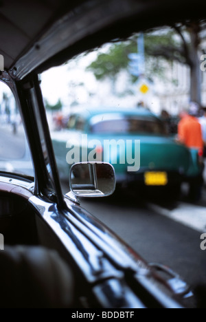 A view from inside an old American Taxi in Havana Cuba Stock Photo