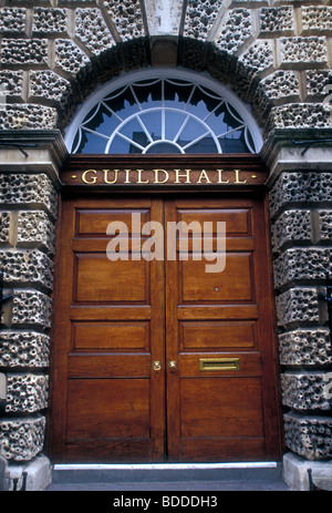 entrance, wooden doors, The Guildhall, Guildhall, Town Hall, High Street and Bridge Street, city of Bath, Somerset County, England, Europe Stock Photo