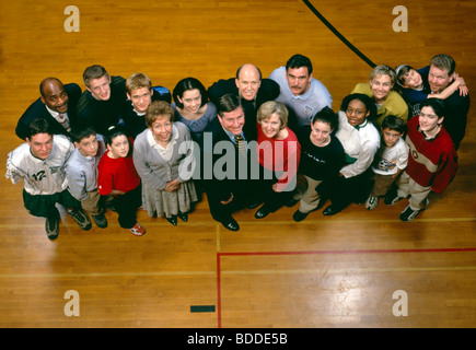 Students and teachers in the gymnasium at a private school. Stock Photo