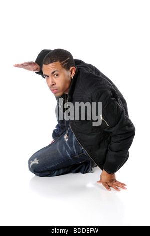 Young African American breakdancer performing Stock Photo