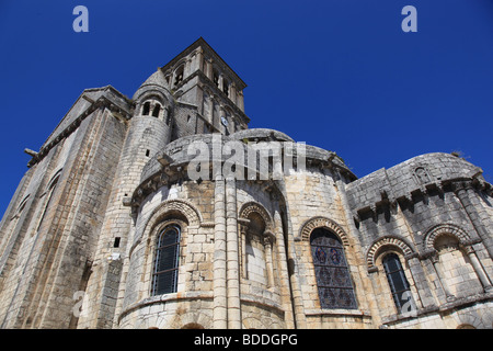 The collegiate church of St-Pierre de Chauvigny has fascinating Romanesque sculptures & is located in a Medieval town, Stock Photo