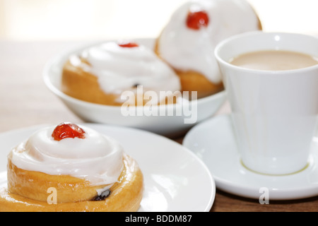 Iced Fruit Buns with Tea Stock Photo