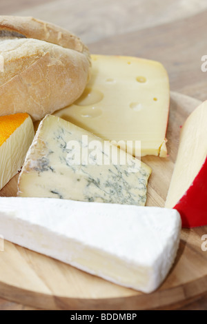 Selection of Cheeses with Bread Stock Photo