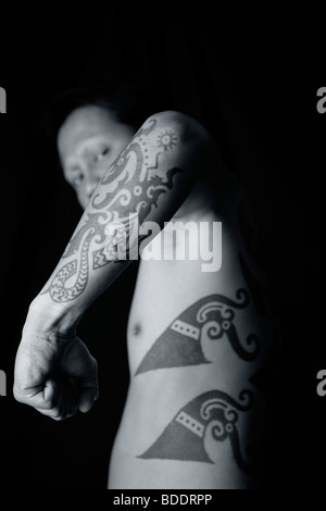Traditional tribal tattoos of Iban tribe in Borneo, Malaysia. Stock Photo