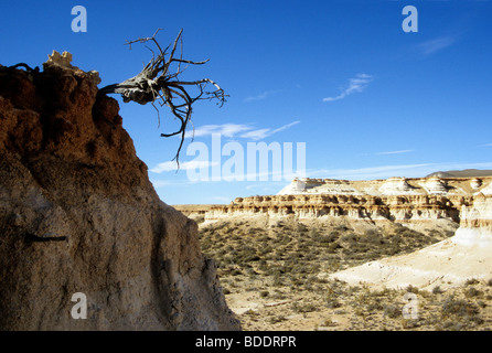 A brittle, layered clay escarpment in the desert of Santa Cruz province, Argentina. 70 km's south of Pico Truncado. Stock Photo