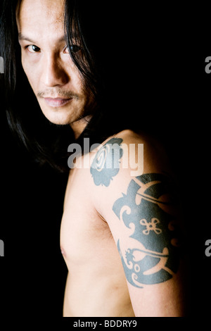 Traditional tribal tattoos of Iban tribe in Borneo, Malaysia. Stock Photo