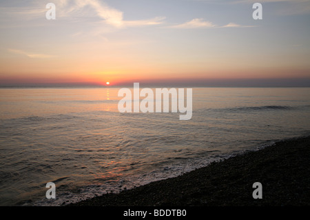 Sunrise on the beach. Jasmund National Park on the Island of Ruegen in northern Germany Stock Photo