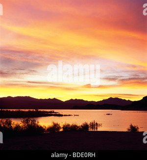 Spectacular sunrise sky over Echo Bay, Lake Mead, Nevada, USA Stock Photo