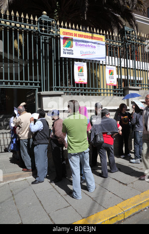 People queuing to register for the new biometric electoral roll, La Paz, Bolivia Stock Photo