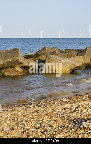 Offshore wind farm in the North Sea, Norfolk, UK. Stock Photo