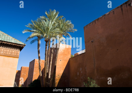 Palm trees at the Saadian Tombs in the Kasbah, the Medina, Marrakesh, Morocco, North Africa Stock Photo