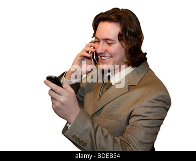 Indoors. Isolated On White. Young man in an office. Stock Photo