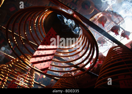 Incense coils in Man Mo Temple, Sheung Wan, Hong Kong, China. Stock Photo