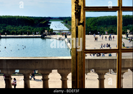 Versailles Palace -  French Monument, 'Chateau de Versailles', French gardens of Versailles, Landscape, Aerial View from Window in Castle, looking out Stock Photo