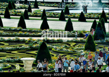 Versailles Palace - High Angle, Scenic View Tourists Visiting French Monument, 'Chateau de Versailles'  French Gardens, Looking out Window, Stock Photo