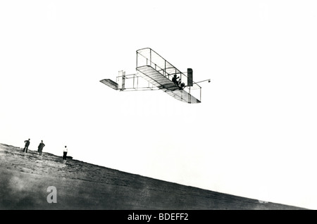 Orville Wright tests his glider "Kitty Hawk" NC Stock Photo