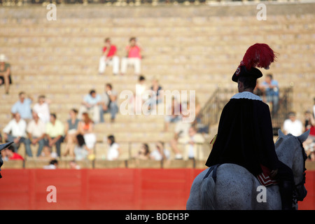 Alguacilillo or horseback official. Bullfight at Real Maestranza bullring, Seville, Spain, 15 August 2006. Stock Photo