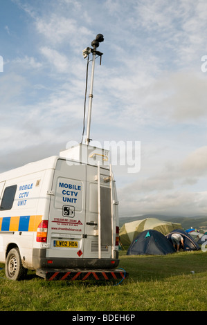 Mobile CCTV camera van monitoring the campsite at The Square Festival, Borth, July 2009. Wales UK Stock Photo