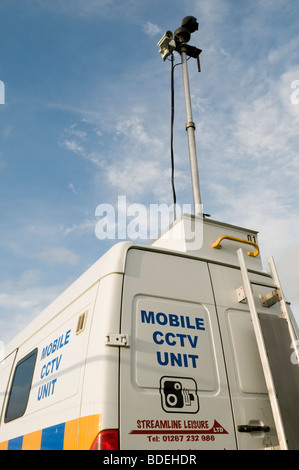 Mobile CCTV camera van monitoring the campsite at The Square Festival, Borth,  Wales UK Stock Photo