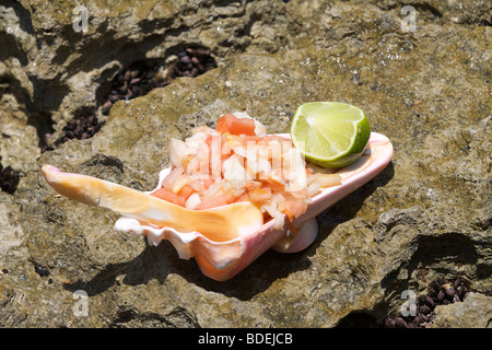 A classical conch salad from the Bahamas Stock Photo