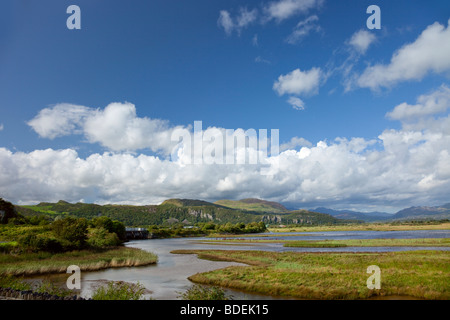 Glaslyn Marshes towards Snowdondia Stock Photo