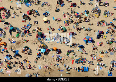 Beach, Weymouth beach, Aerial view of tourists on Weymouth beach during