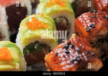 An assortment of Sushi and Sashimi Stock Photo